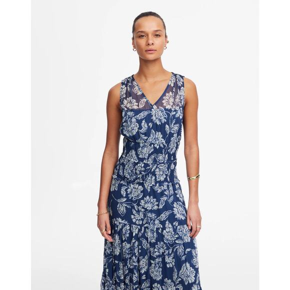 Madewell Women's Sheer V-Neck Maxi Dress in Saylor Floral Navy Size 2 NWT - Picture 2 of 15